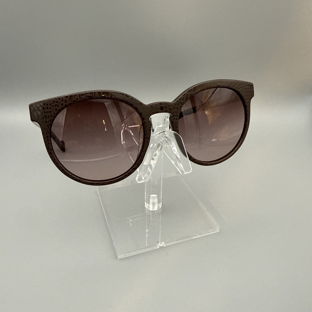 LIU JO AUTHENTIC SUNGLASSES- LJ653S BROWN/GOLD ACCENT LEATHER ROUND FRAMES- HOT!